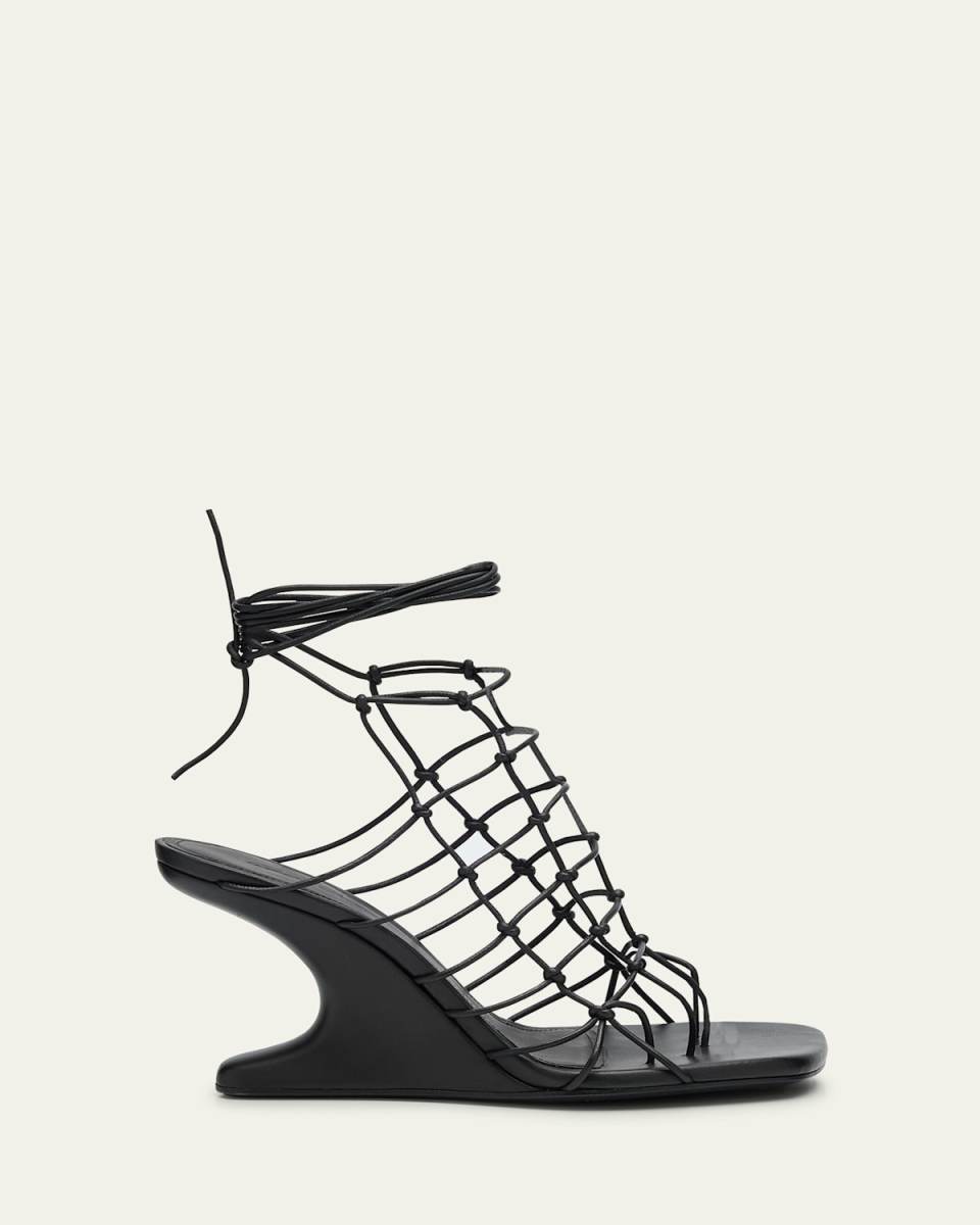 Web Caged Leather Ankle-Tie Sandals
